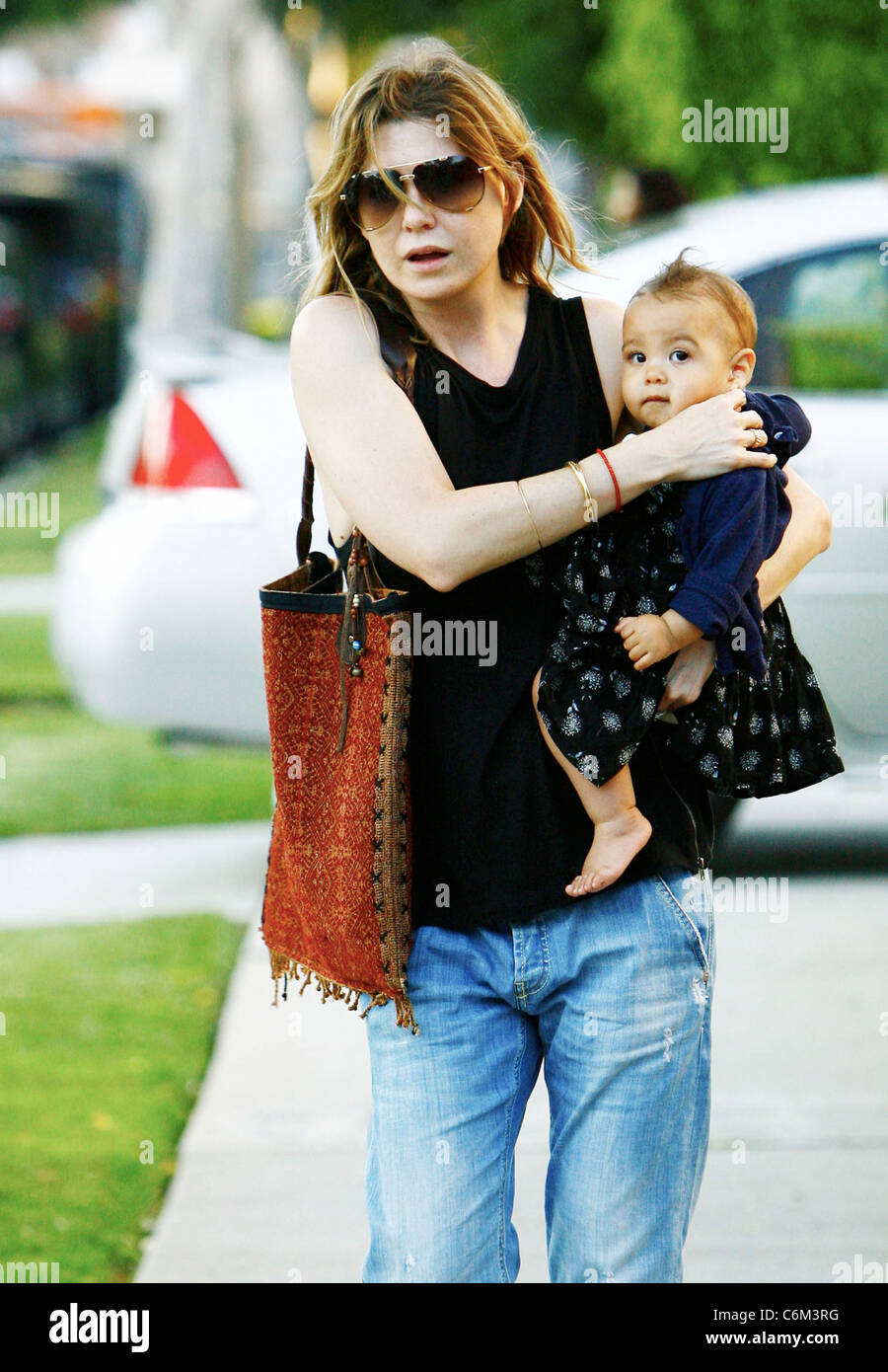Ellen Pompeo with her daughter Stella Luna were spotted leaving a