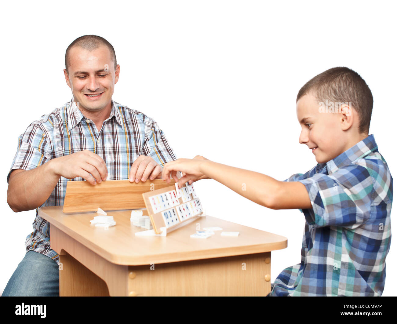 Father and son playing rummy, isolated on white background Stock Photo ...