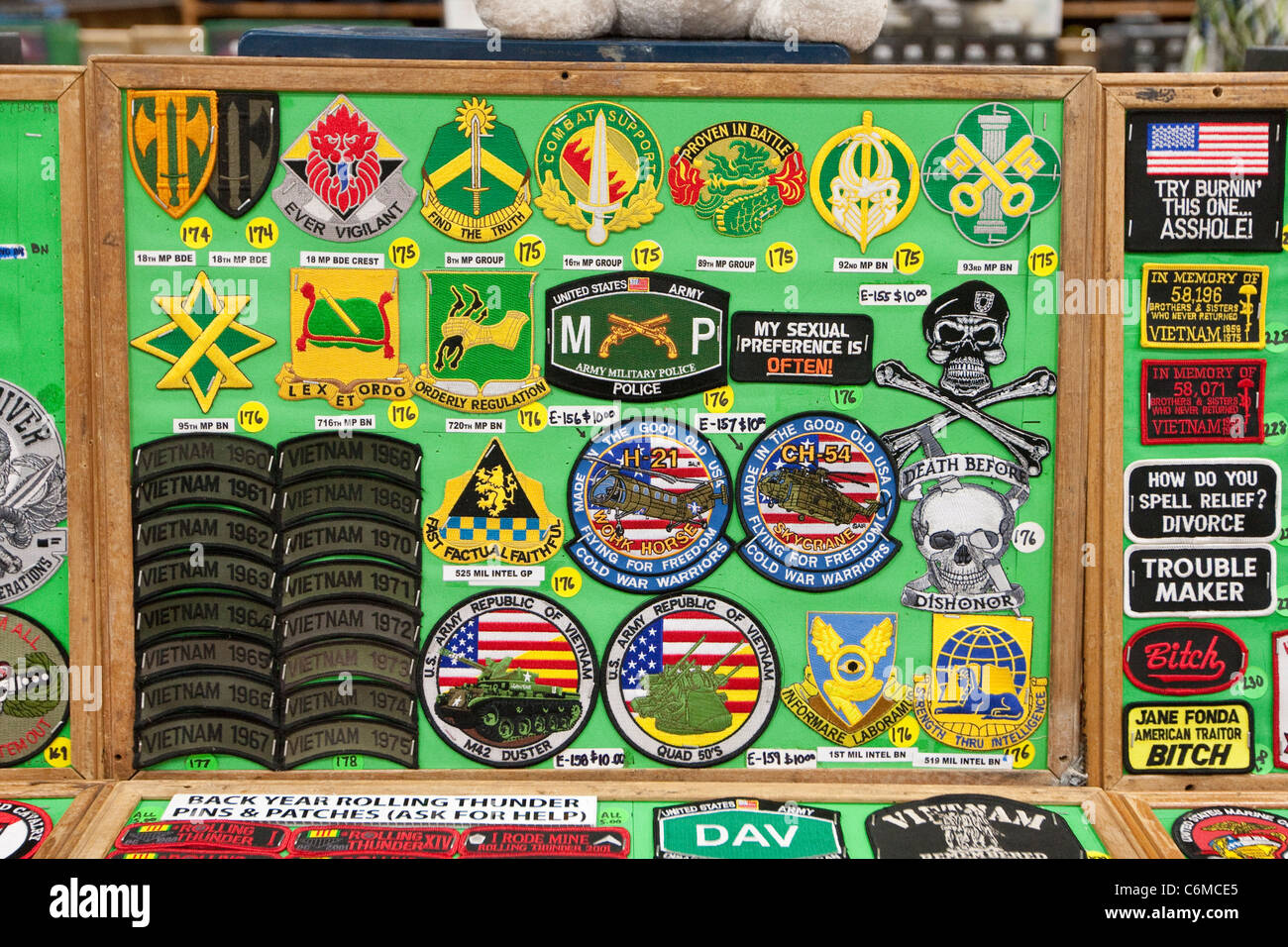 Patches on sale at the Veterans of Foreign Wars conference in San Antonio, Texas Stock Photo