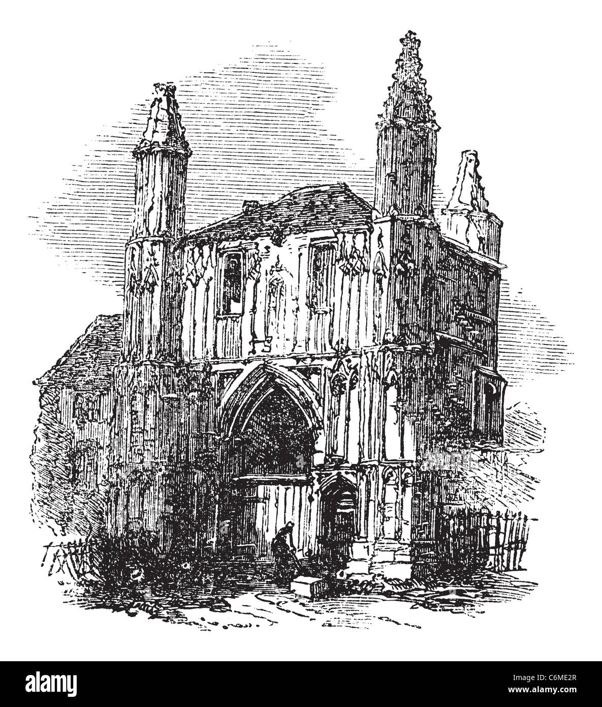 Colchester Abbey, in Essex, England, during the 1890s, vintage engraving. Old engraved illustration of Colchester Abbey. Stock Photo