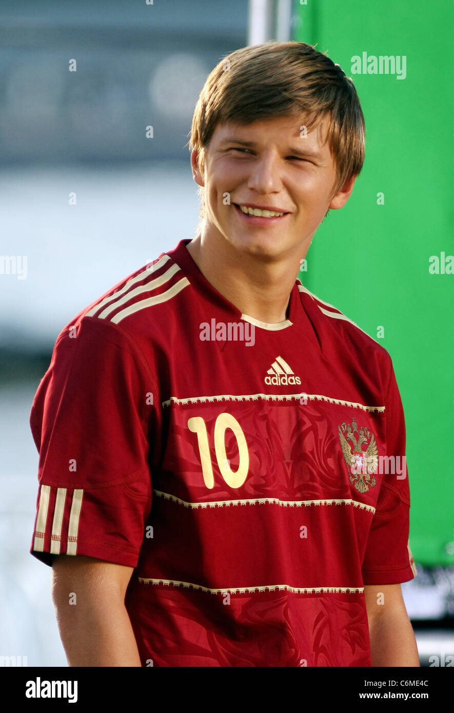 Russian footballer Andrei Arshavin participating in a film clip ...