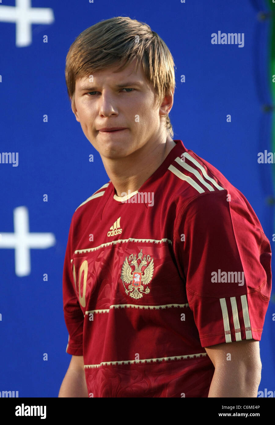 Russian footballer Andrei Arshavin participating in a film clip ...