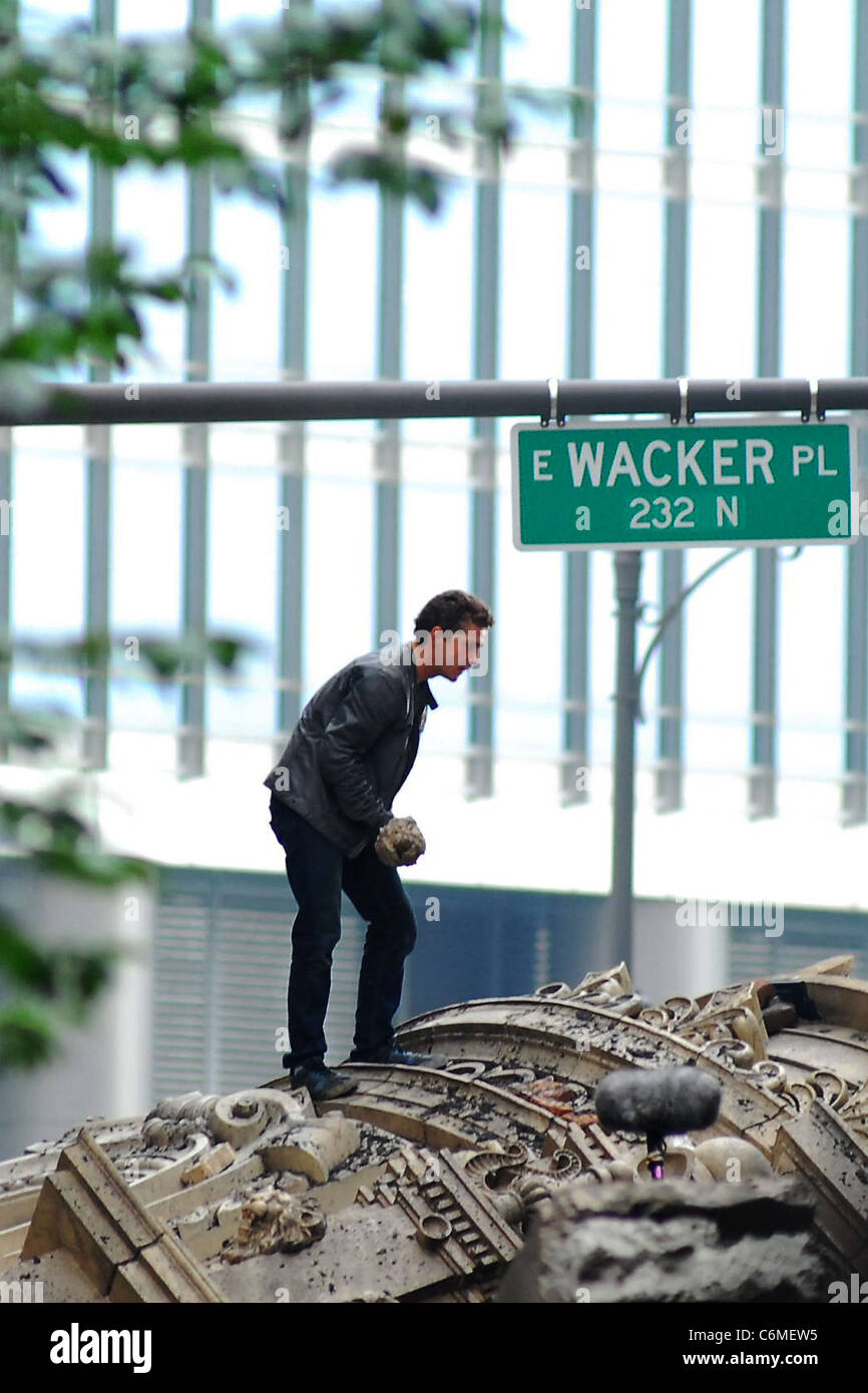 Shia LeBeouf filming a scene in downtown Chicago on the set of