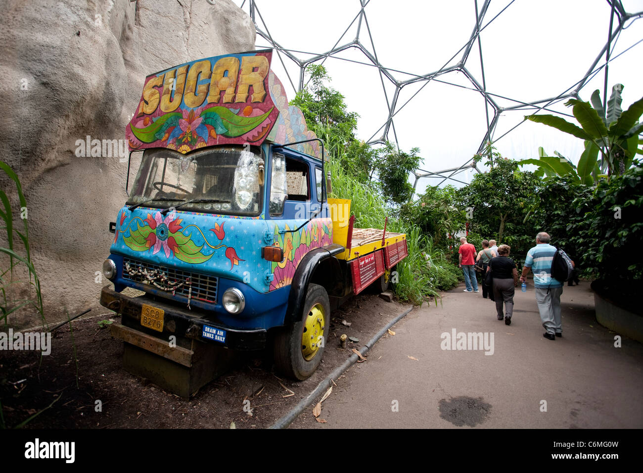 Sugar Truck inside the Rainforest Area in The Tropical Biome the Eden Project. Photo:Jeff Gilbert Stock Photo