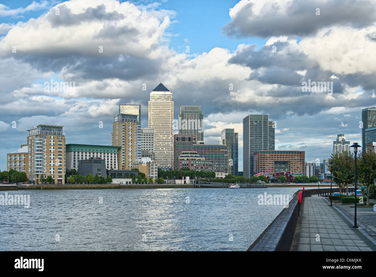 Canary Wharf, London's other financial business district, across the River Thames Stock Photo