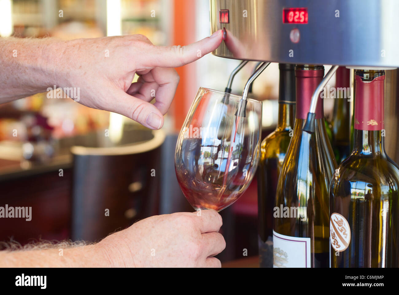 Wine tasting bar using a selfserve Enomatic system Stock Photo Alamy