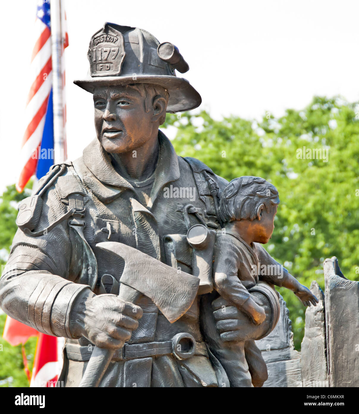 Fireman memorial in Bastrop, Texas, USA Stock Photo
