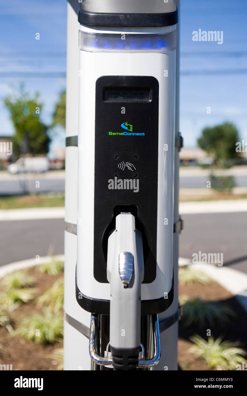 A solar powered electric car charger.  Stock Photo