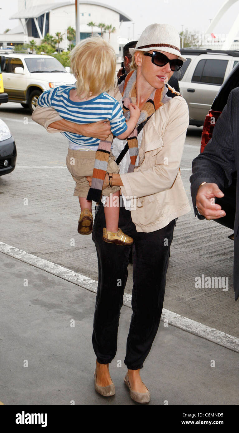 Naomi Watts and her son Samuel 'Sammy' Kai Schreiber outside LAX Los Angeles, USA - 25.07.10 Stock Photo