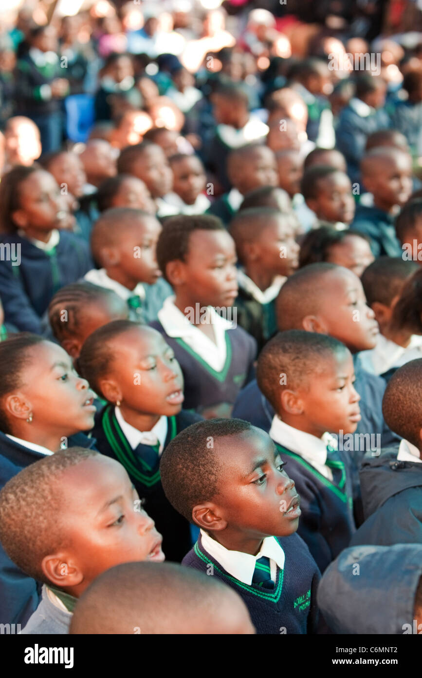 Primary school children assembled together at a rural school Stock Photo