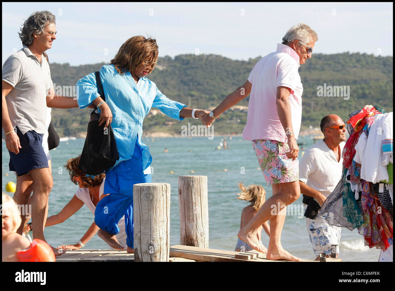 Tina Turner and guests arriving at Club 55 on Pampelona Beach Saint