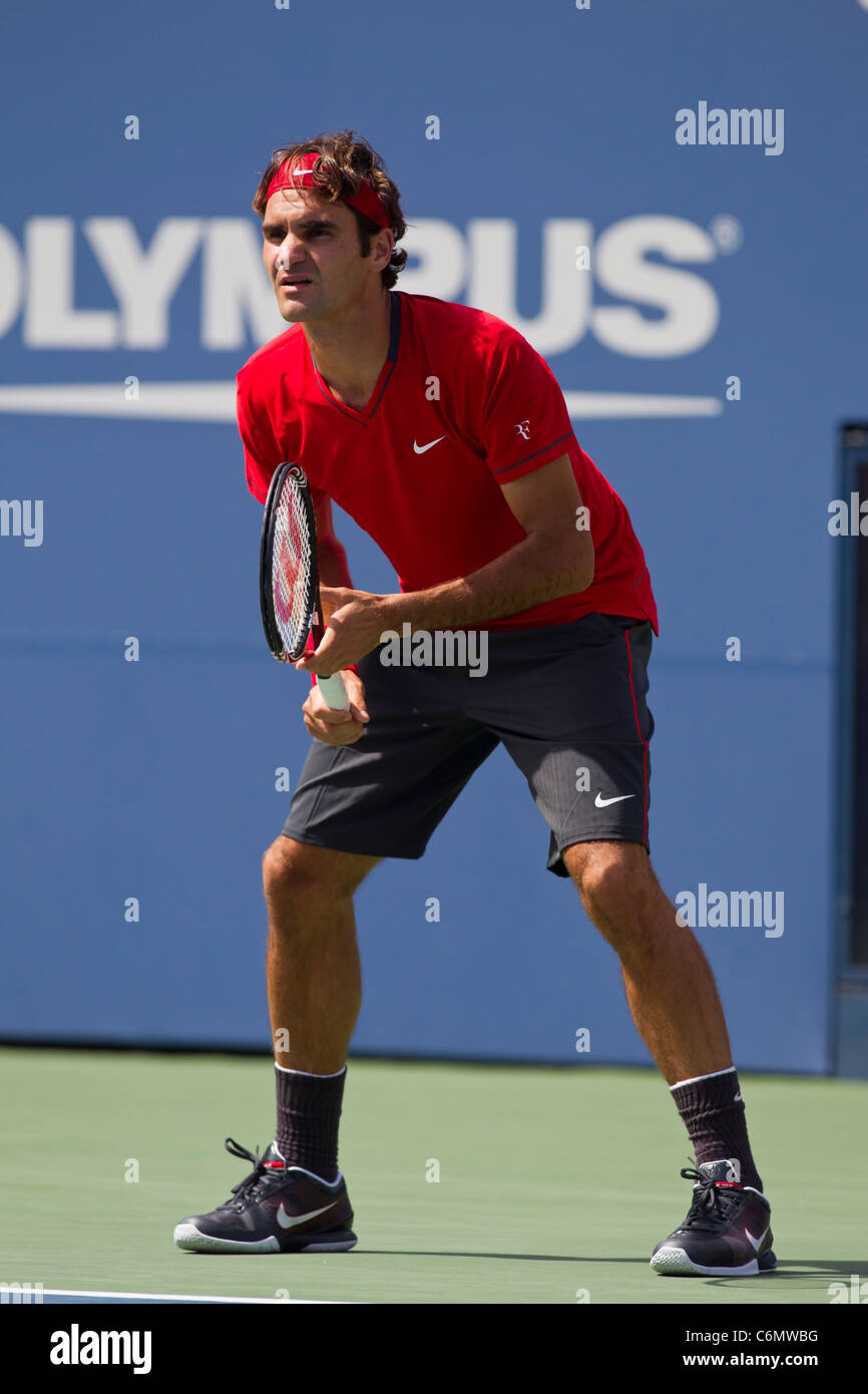 Roger Federer (SUI) competing at the 2011 US Open Tennis. Stock Photo