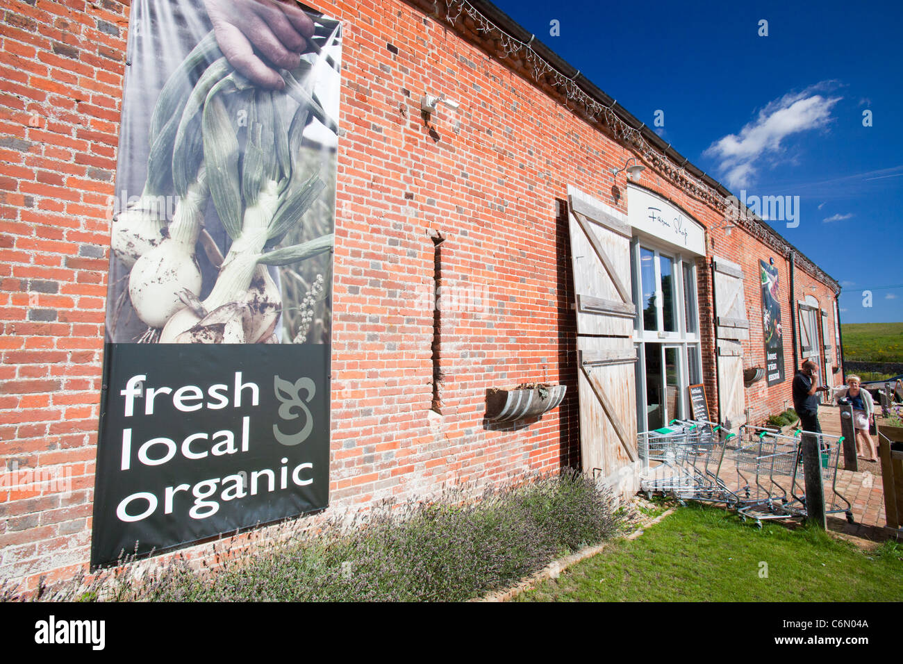 A farm shop in Letheringsett in Norfolk, UK, selling produce on from