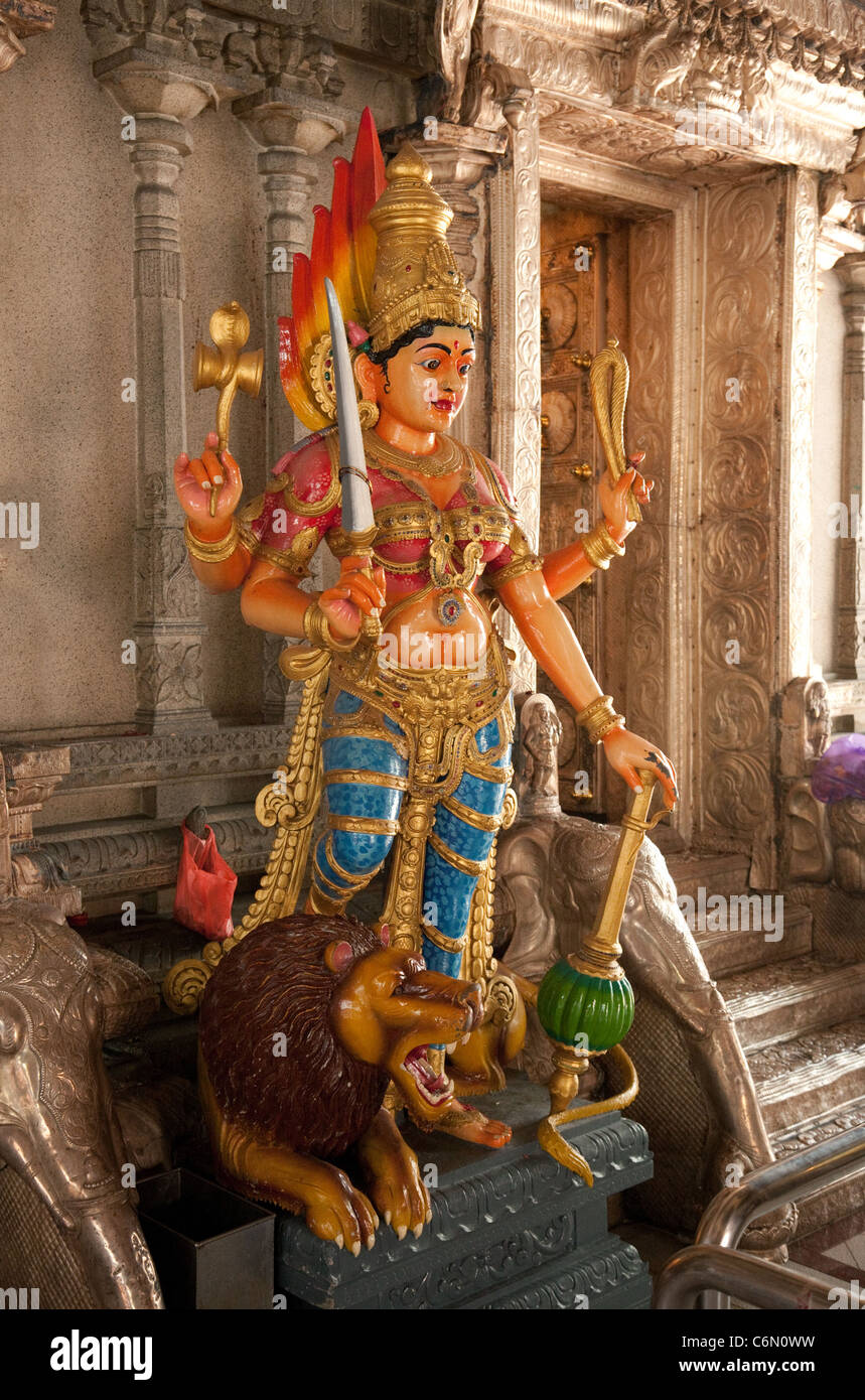 Statue of the Hindu Godess Durga, The Sri Veeramakaliamman temple, Serangoon rd, Singapore Asia Stock Photo