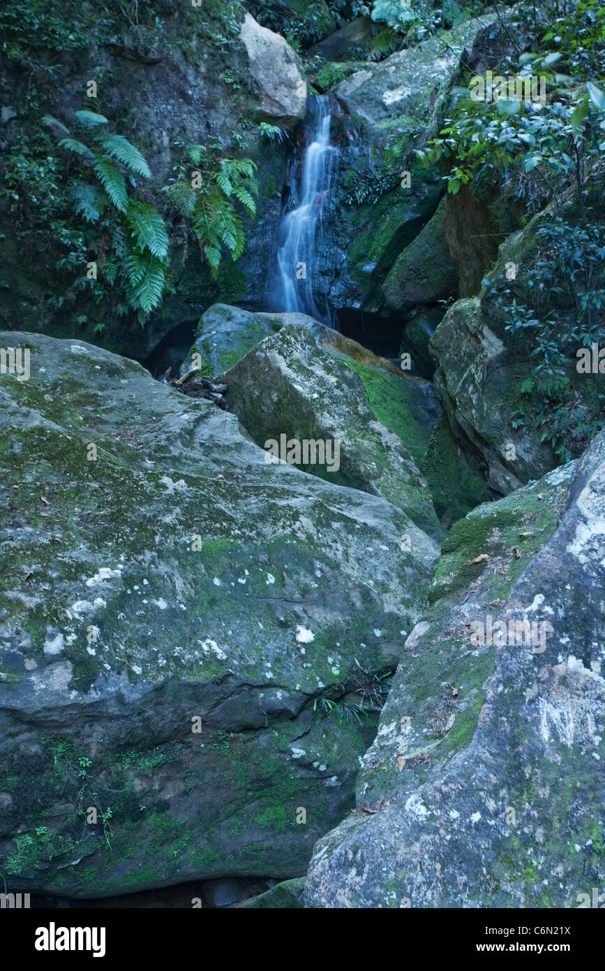 Mountain stream with large rocks in the foreground Stock Photo