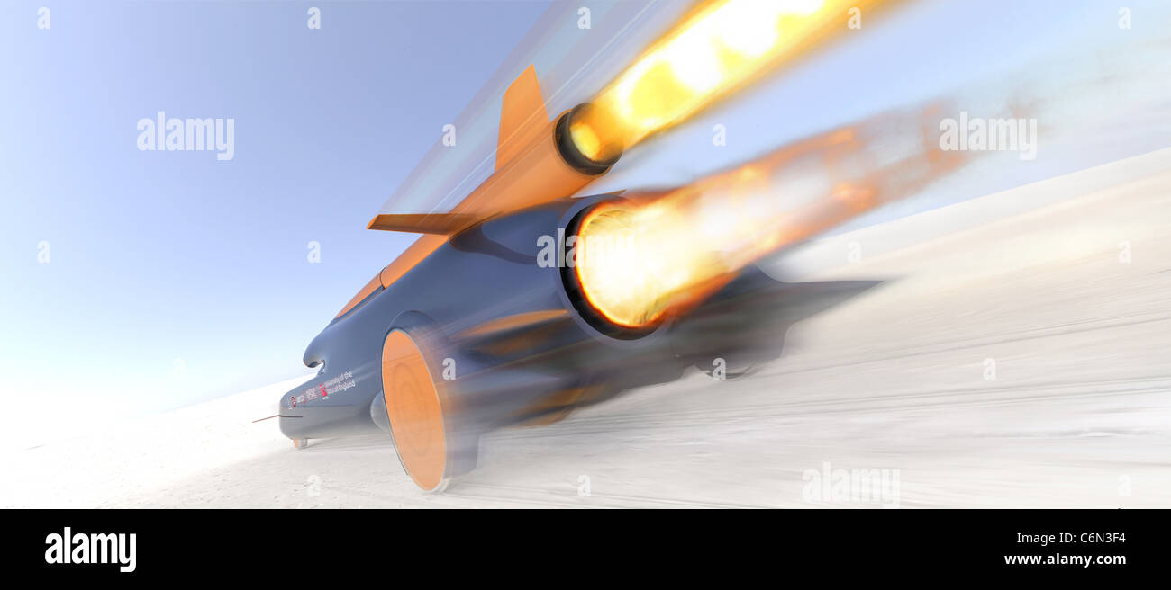 Bloodhound SuperSonic Car The British team hoping to drive a car faster than 1,000mph has unveiled a full-scale model of the Stock Photo