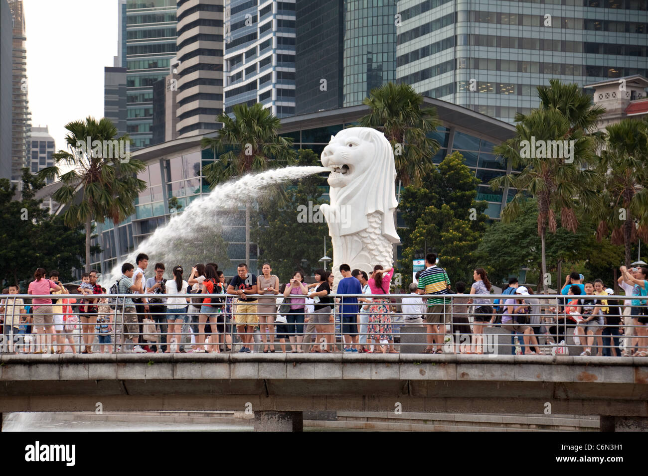 The Merlion statue, symbol of Singapore,and the esplanade,  the Marina  area, Singapore Asia Stock Photo