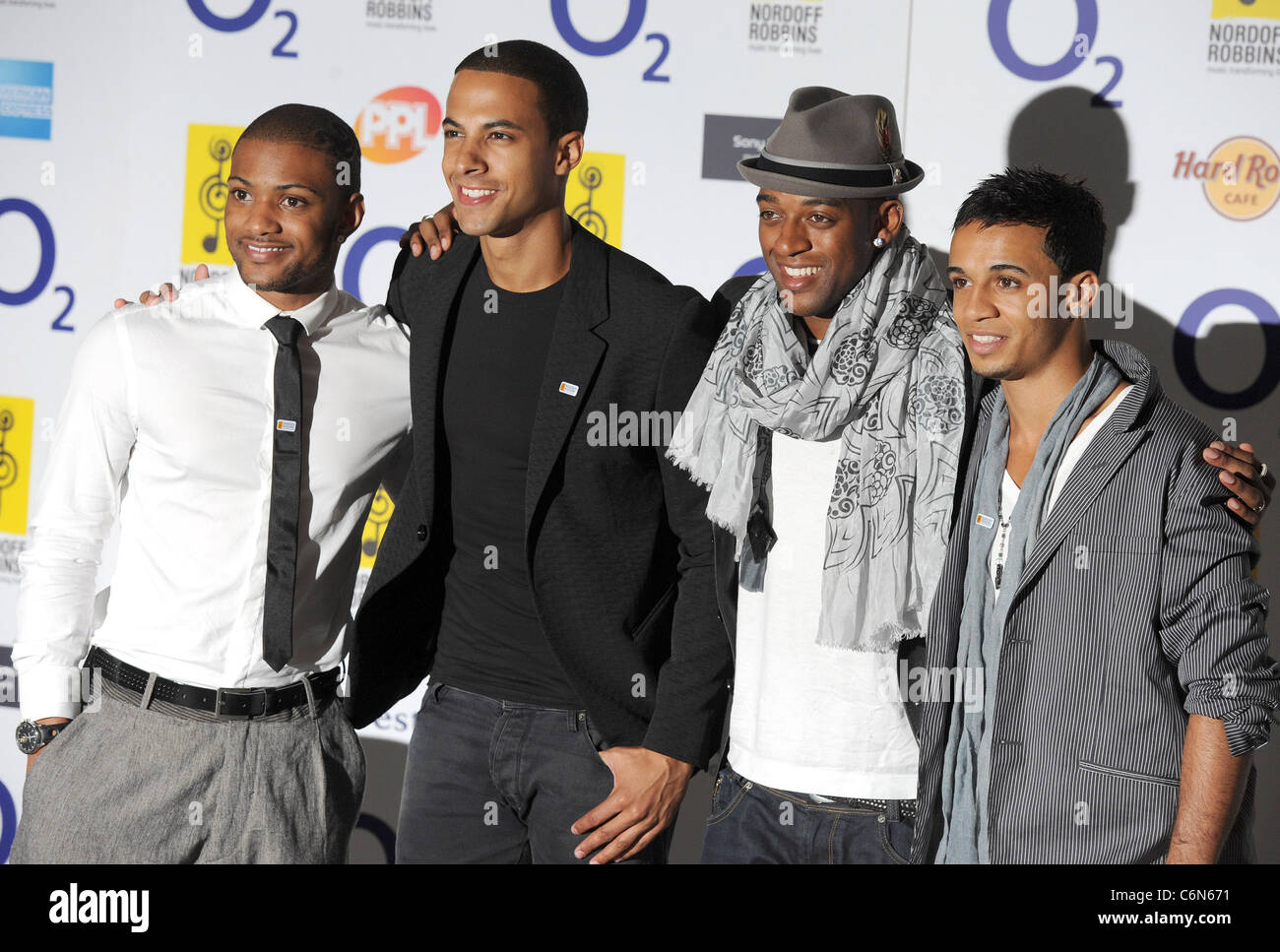 JB, Marvin, Oritse and Aston of JLS O2 Silver Clef Awards 2010 held at the London Hilton, Park Lane - Arrivals London, England Stock Photo