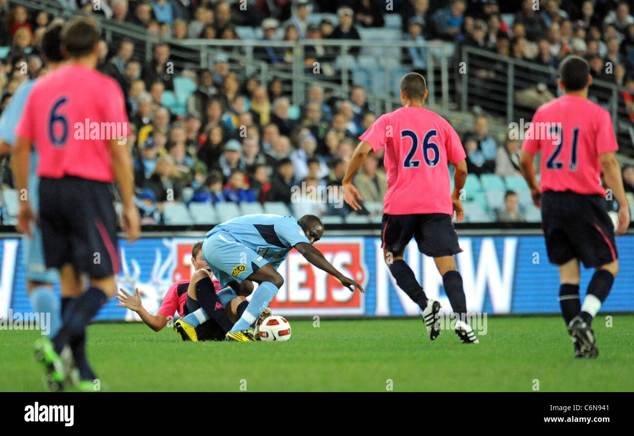 Sydney FC player Dwight Yorke Everton FC show off their new pink away strip in the pre-season friendly against A-League Stock Photo