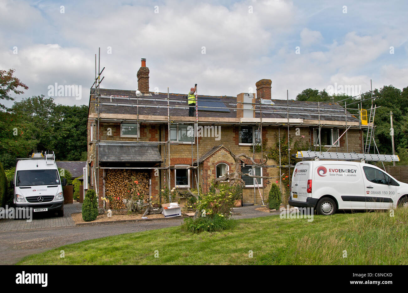 Photovoltaic panels on a roof using solar energy to create electricity ...