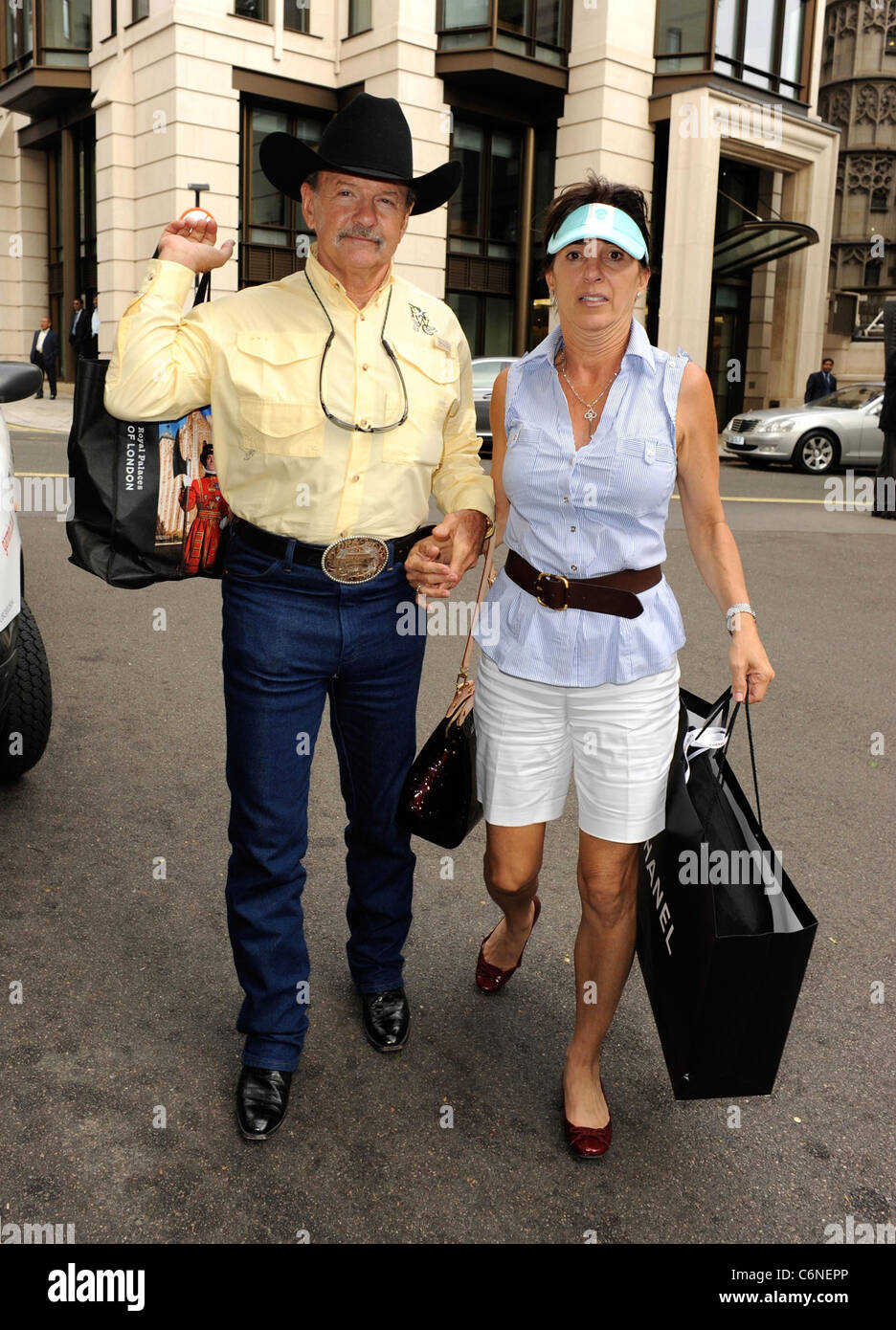 Ron bergeron arrives back at his london hotel london hires stock