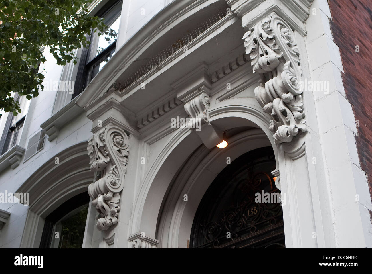 1850 Greek revival architectural detail are shown on a Brooklyn Heights apartment, NY, Monday August 1, 2011. Stock Photo