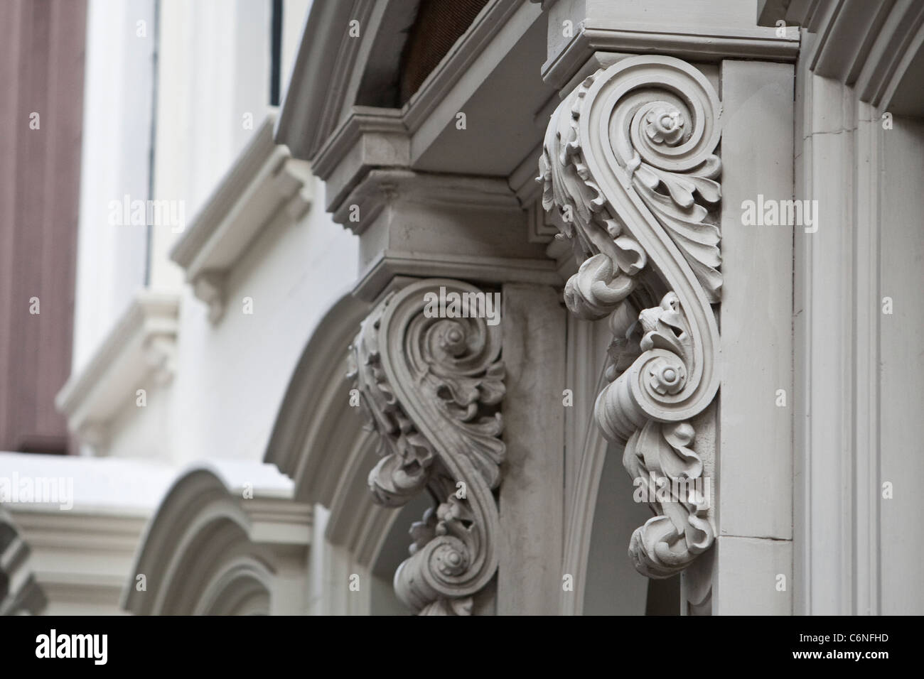 1850 Greek revival architectural detail are shown on a Brooklyn Heights apartment, NY, Monday August 1, 2011. Stock Photo