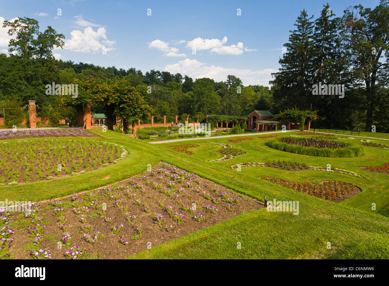 Gardens at the Vanderbilt Mansion National Historic Site in the Hudson Valley in Hyde Park, New York Stock Photo