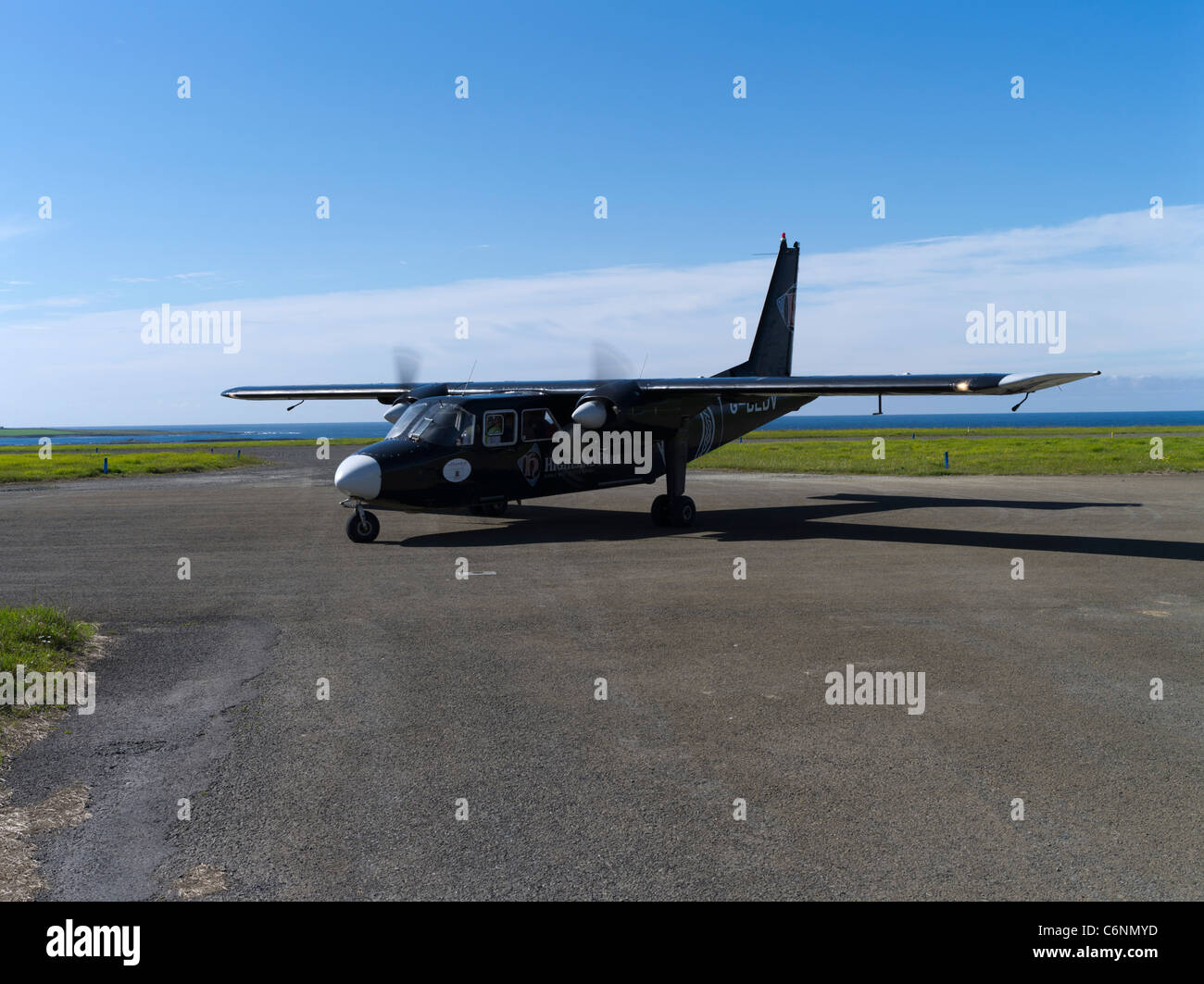 dh Loganair PAPA WESTRAY ORKNEY Britten Norman Islander an airplane Papa Westray airfield small plane uk scotland aircraft planes airport on ground Stock Photo