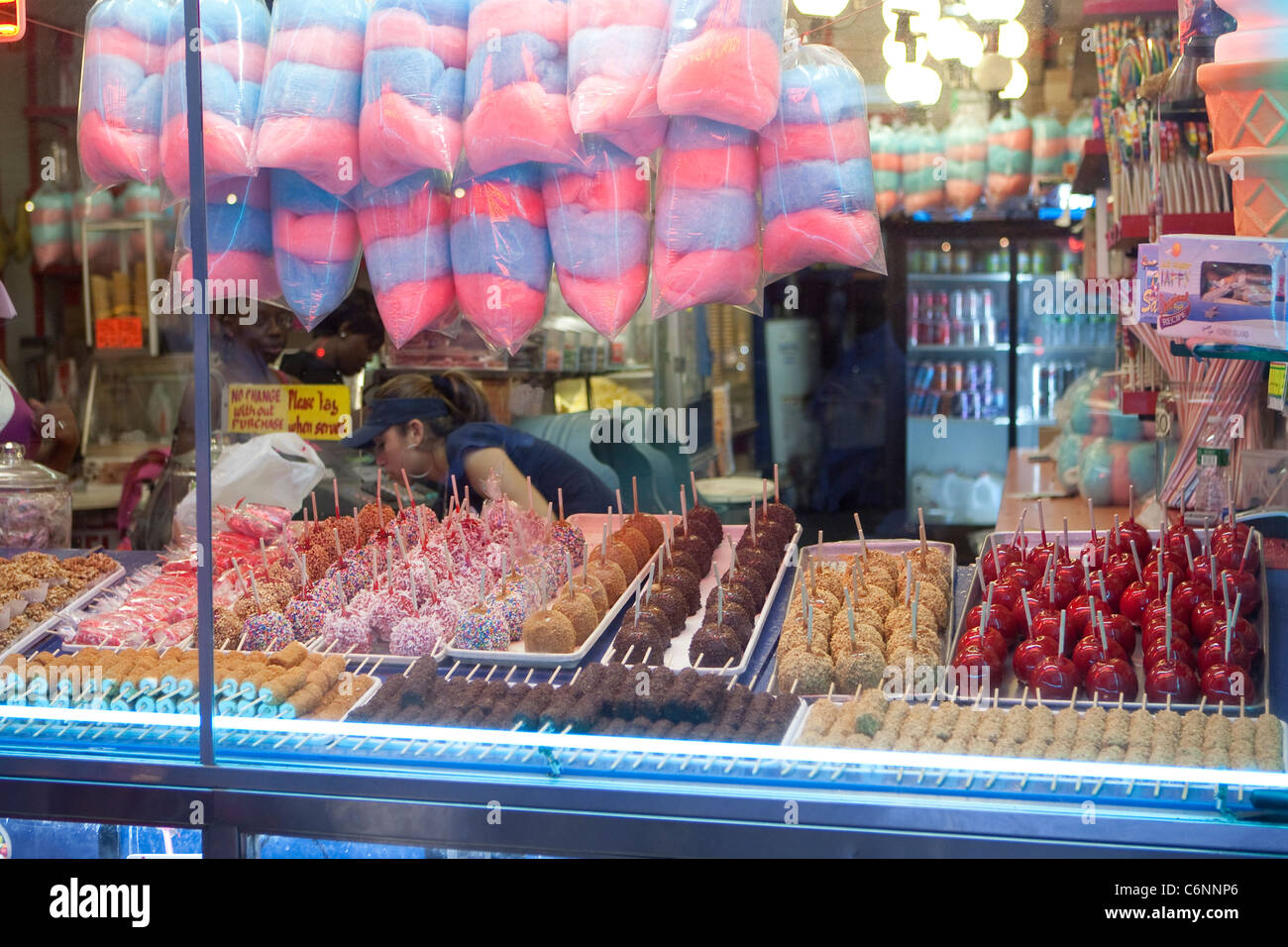 A candied apples stand is pictured on Coney Island in New York city