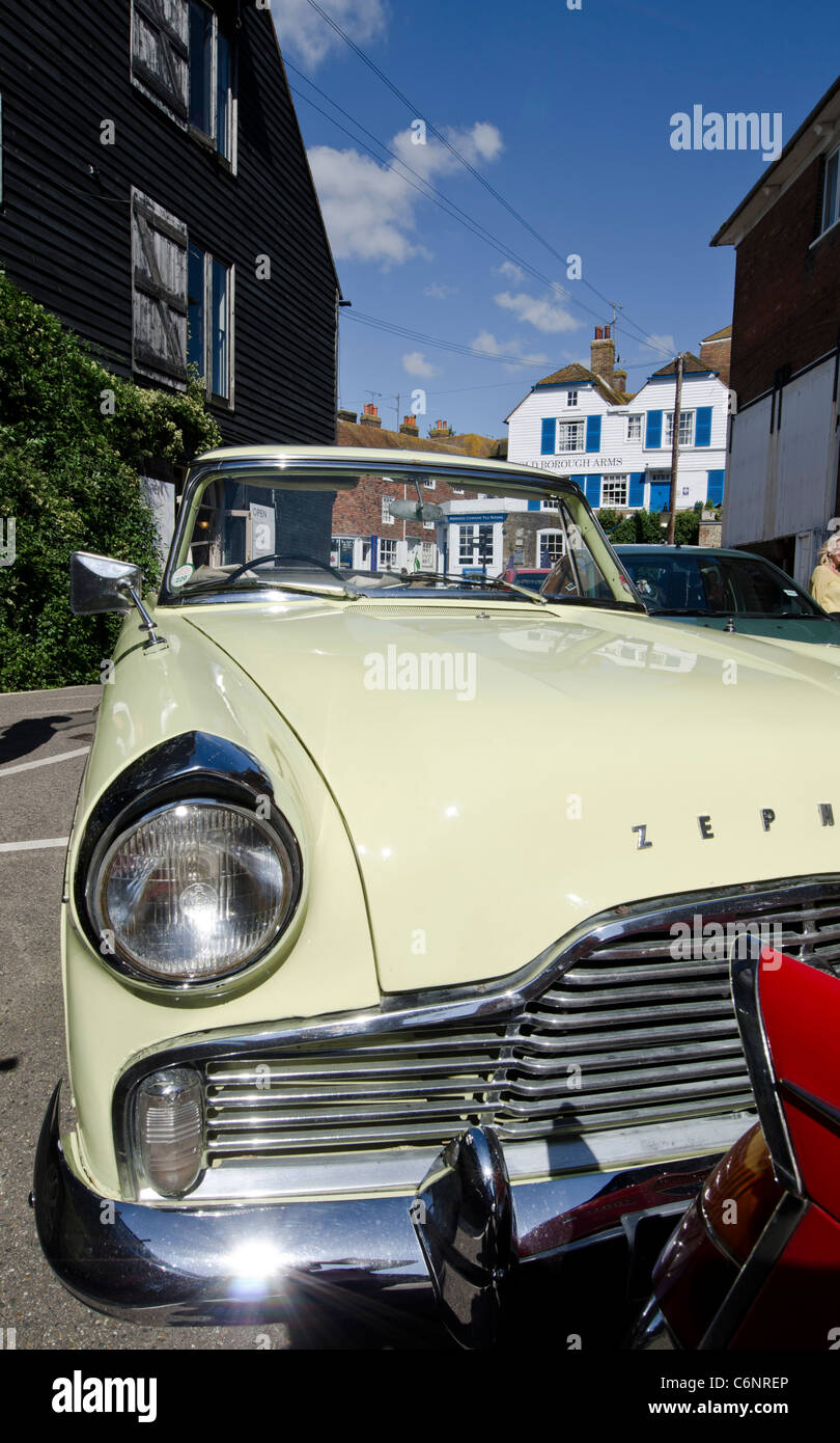 Ford consul Zephyr convertible classic car front detail Chrome  Strand Quay, Rye, East Sussex, UK Primrose yellow Stock Photo