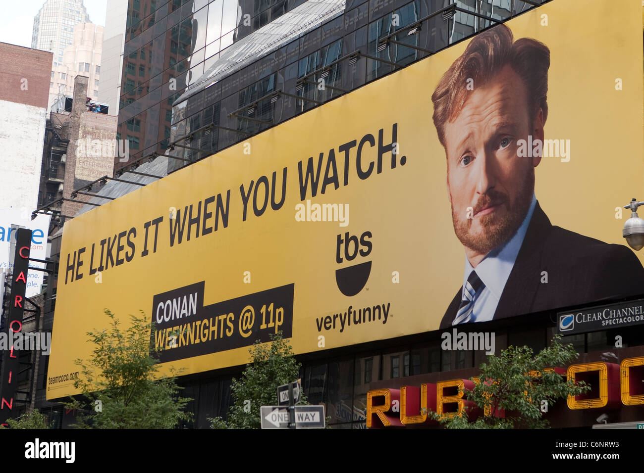 An advertising board of the TBS late-night talk show Conan O'Brien in the New York City borough of Manhattan Stock Photo