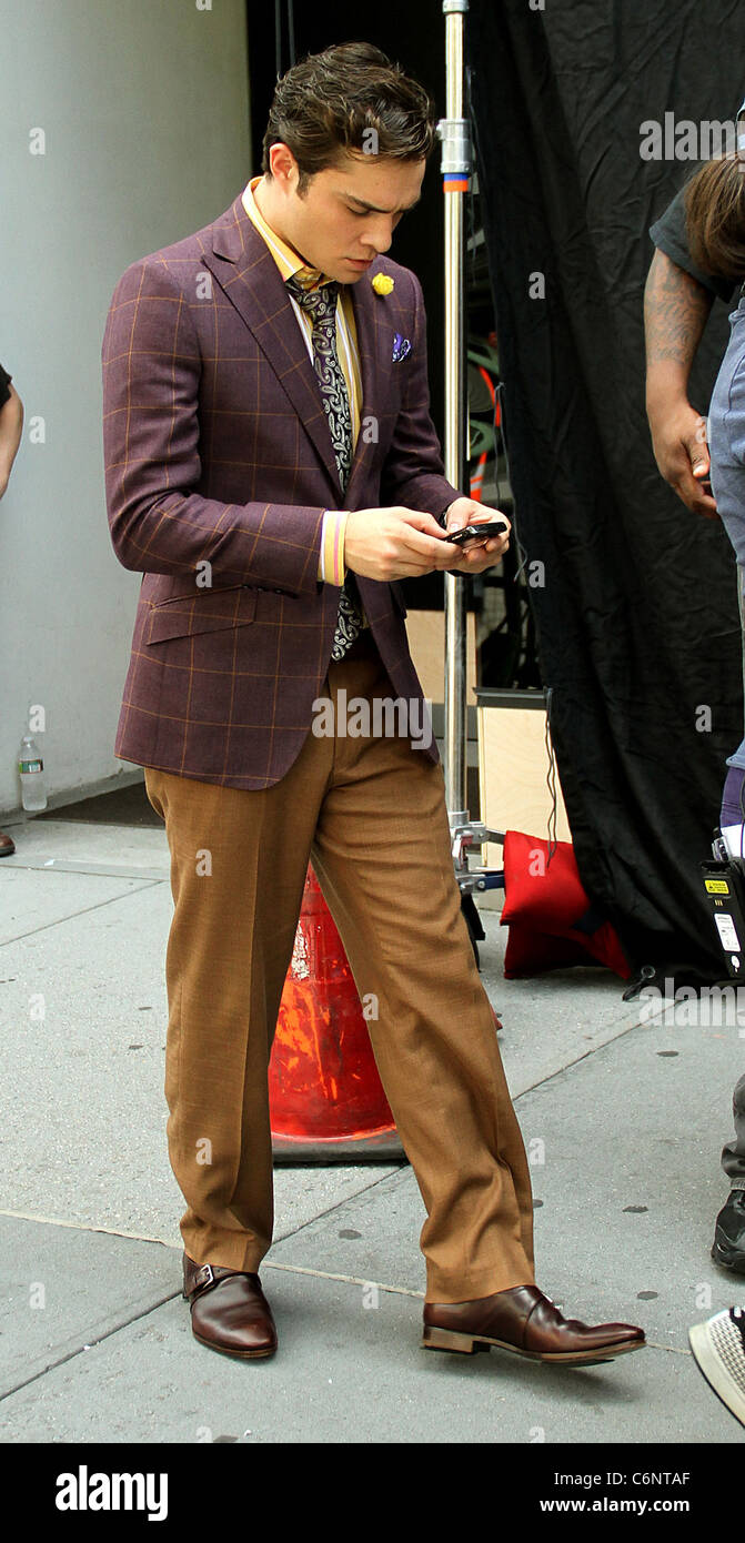 Ed Westick on the set of 'Gossip Girl' in Manhattan New York City, USA ...