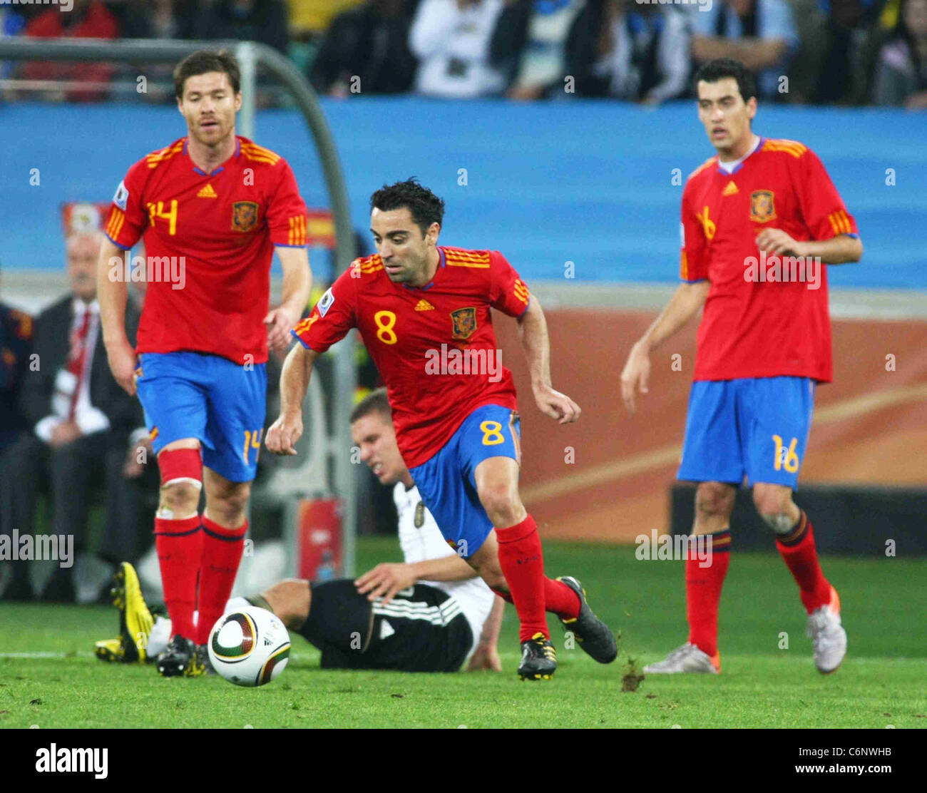 Spanish Team In Action During The 2010 Fifa World Cup Semi Final Match Spain V Germany In Spanish Team In Action During The 2010 Fifa World Cup Semi Final Match Spain V Germany In