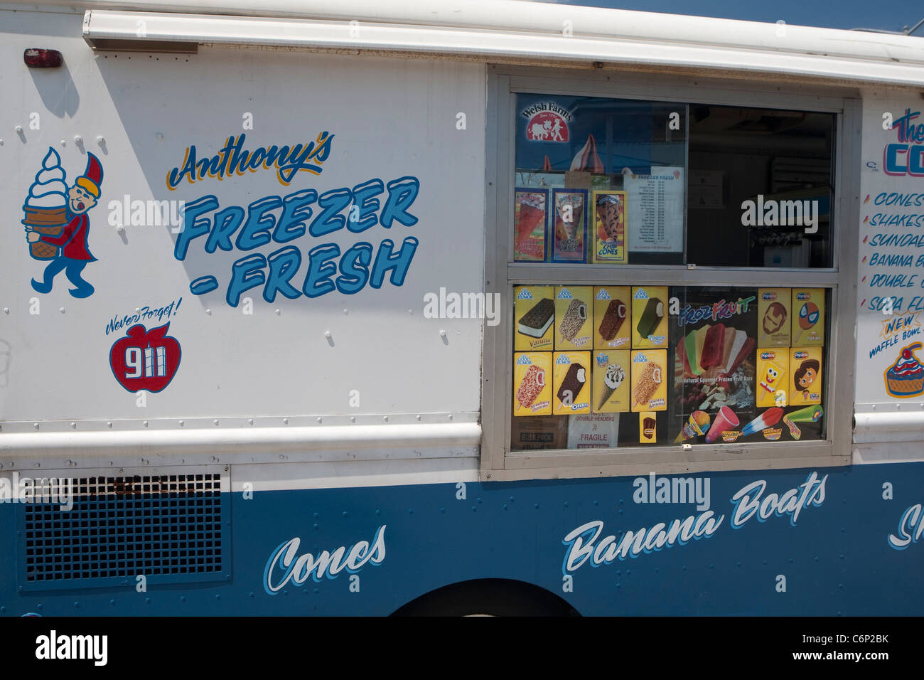 An Anthony's Freezer-Fresh ice cream truck vendor is seen in the New York City borough of Staten Island Stock Photo