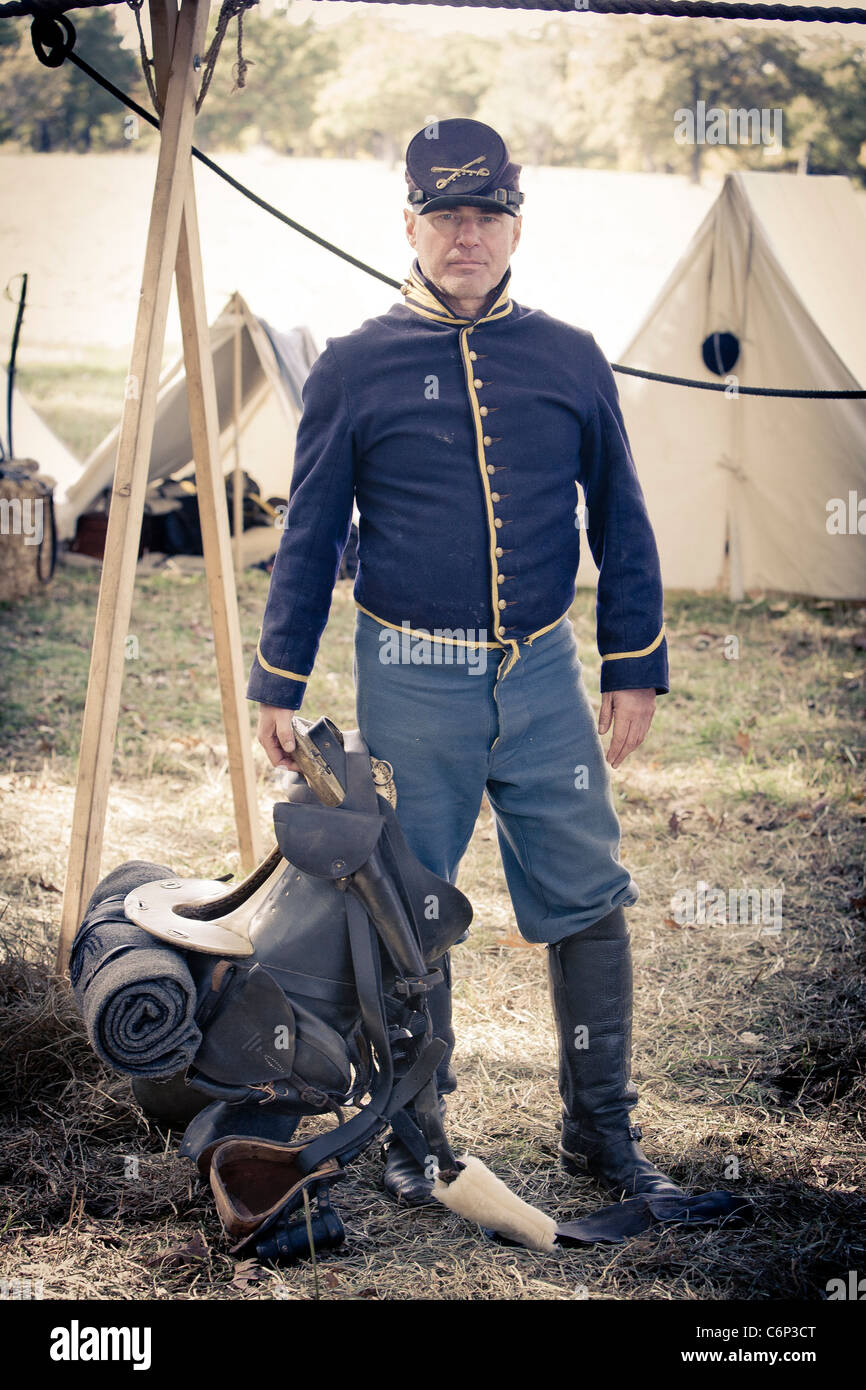 A civil war reenactor in full costume with gear Stock Photo