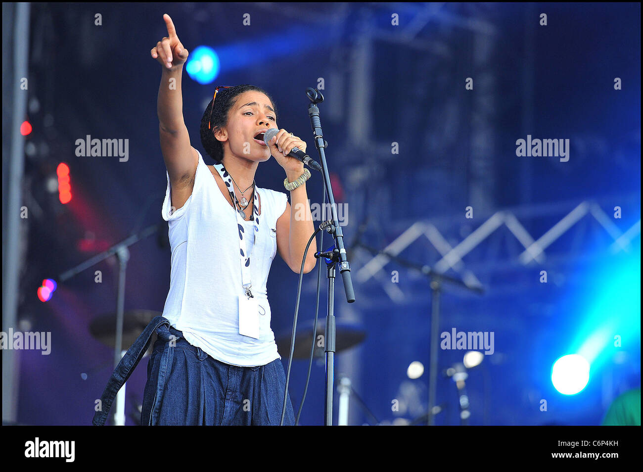 Nneka Egbuna of Nneka, performing at the Solidays music festival. The Solidays festival - a blend of Solidarite (solidarity) Stock Photo