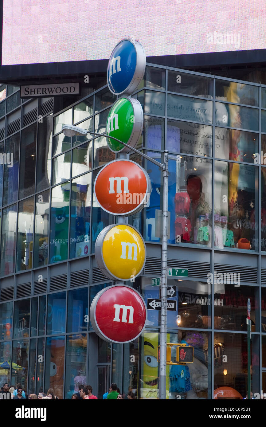 M&M's World Times Square Store is pictured New York City borough of Manhattan, NY, Tuesday August 2, 2011. Stock Photo