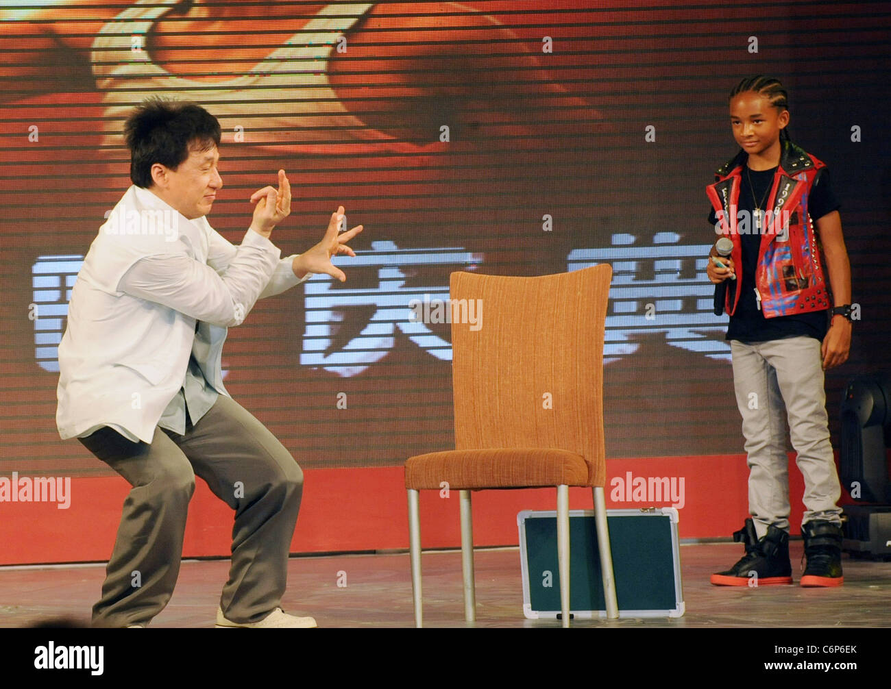 Jackie Chan and Jaden Smith attend the premiere of 'The Karate Kid' Beijing, China - 16.06.10 Stock Photo