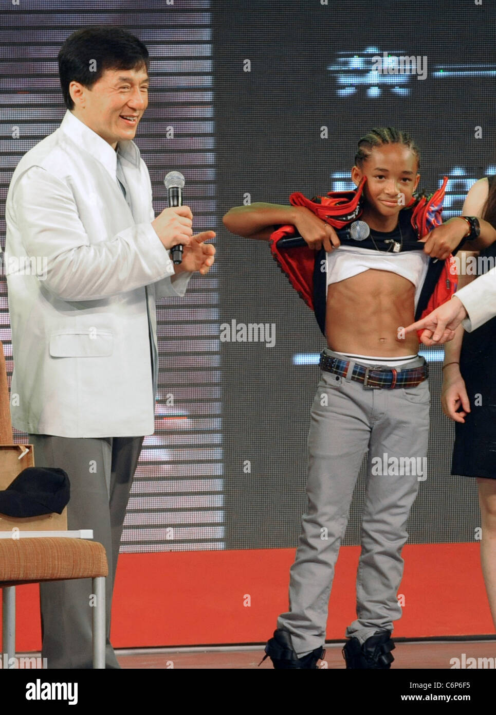 Jackie Chan and Jaden Smith attend the premiere of 'The Karate Kid' Beijing, China - 16.06.10 Stock Photo