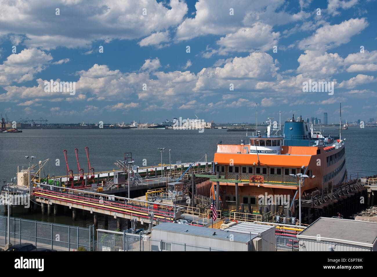 The MV Samuel I. Newhouse Staten Island ferry is seen docked at the Staten Island St. George Ferry Terminal Stock Photo