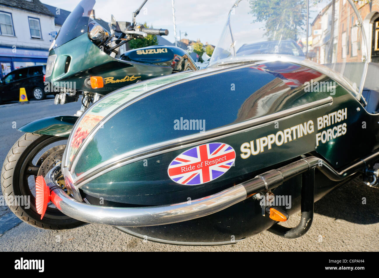 Motorcycle and sidecar belonging to member of Afghan Heroes, supporting British Troops Stock Photo