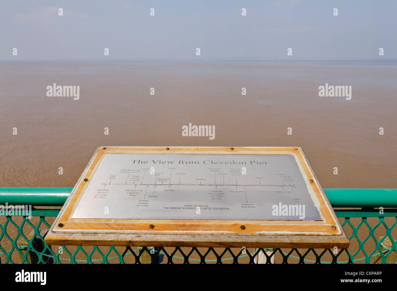 Plaque at the end of Clevedon Victorian Pier describing the view Stock Photo