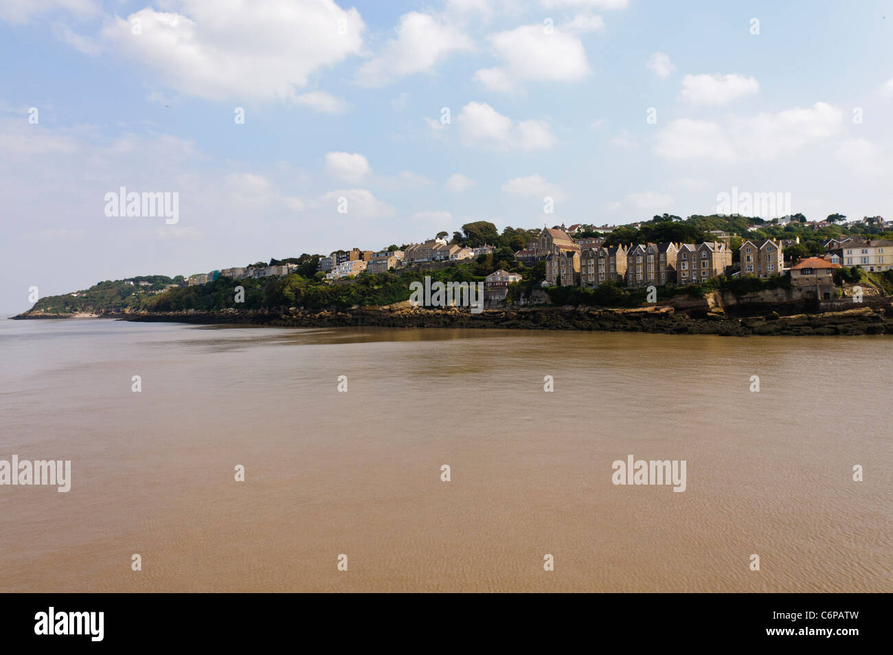The sea at Clevedon, North Somerset turns brown following a pollution incident. Stock Photo