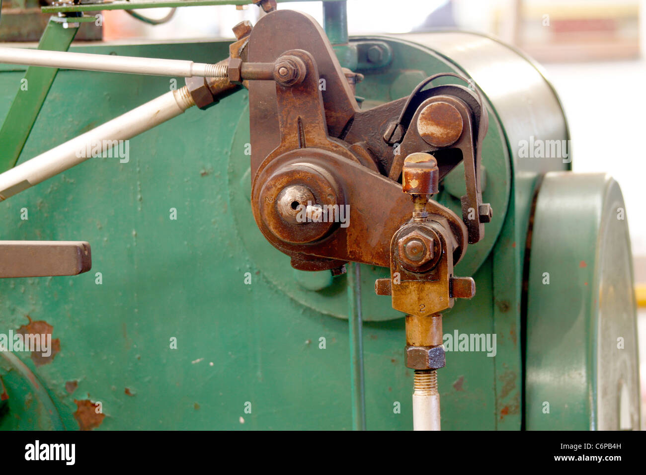 Bellcrank on steam engine changes direction of mechanical motion Stock Photo