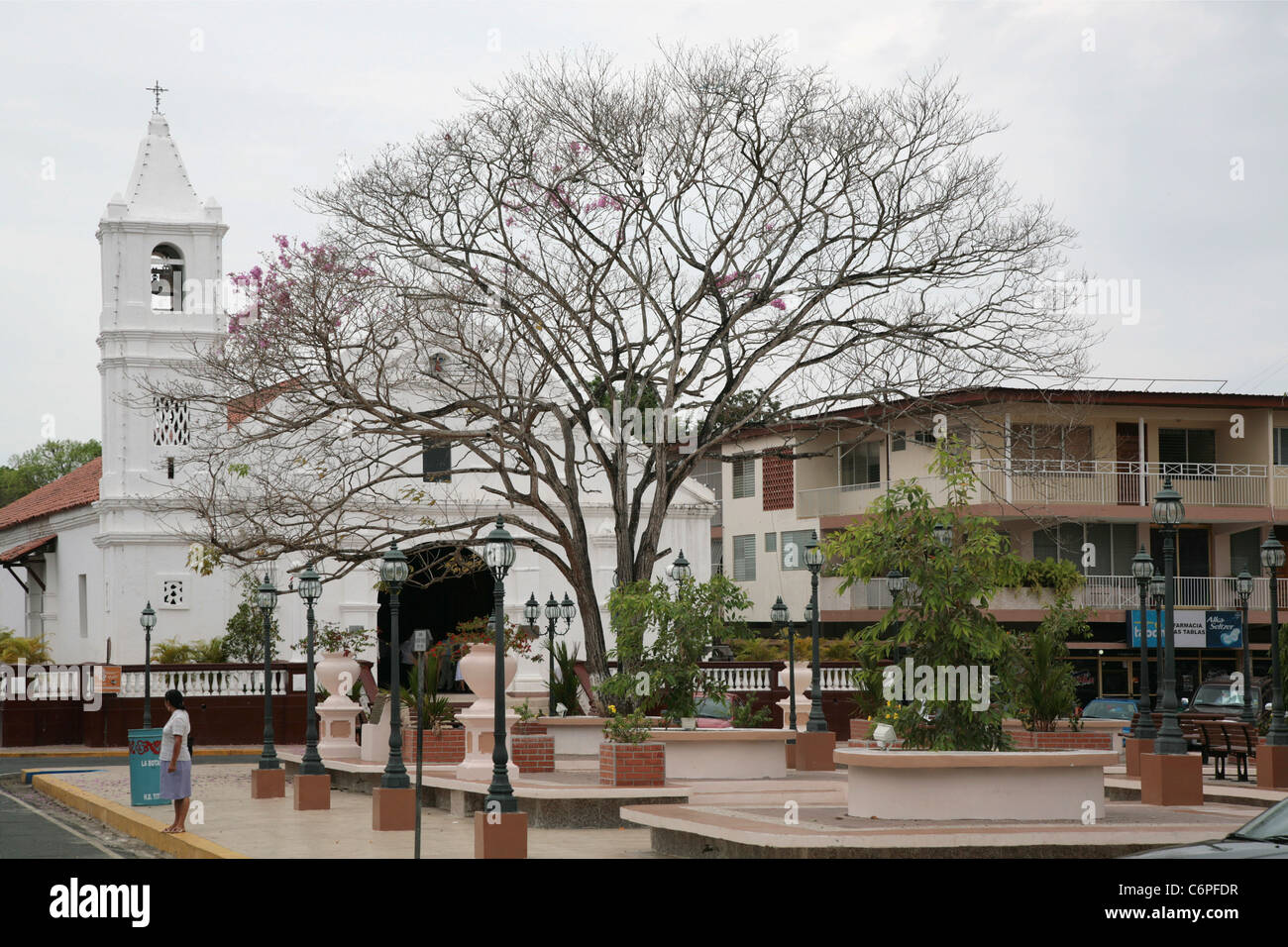 Las Tablas, Los Santos, Panama.  Main plaza and Santa Librada Church. Stock Photo