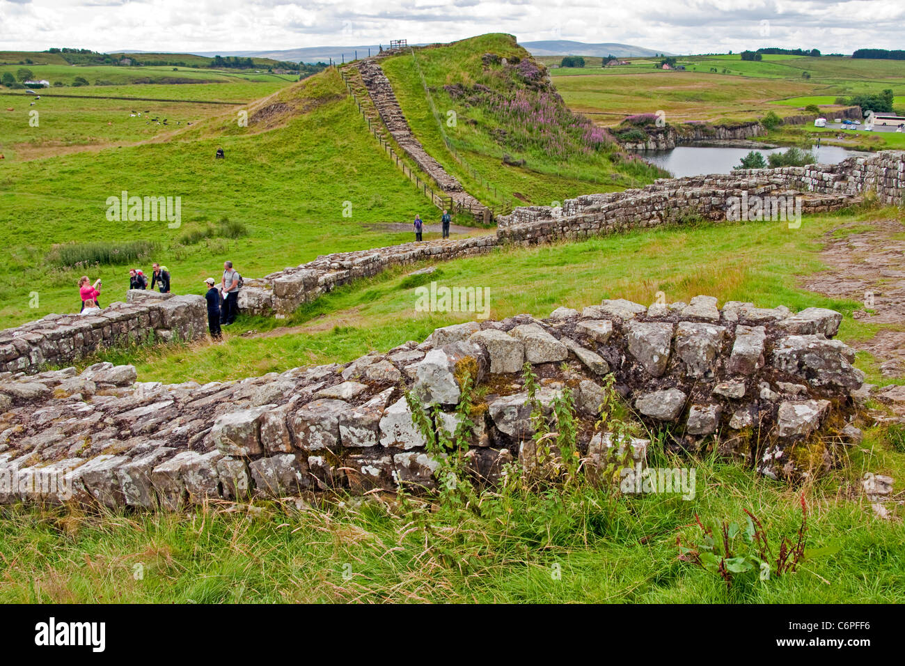 Milecastle 42 of Hadrian's Wall Roman ruin at Cawfields quarry in Northumberland National Park Stock Photo