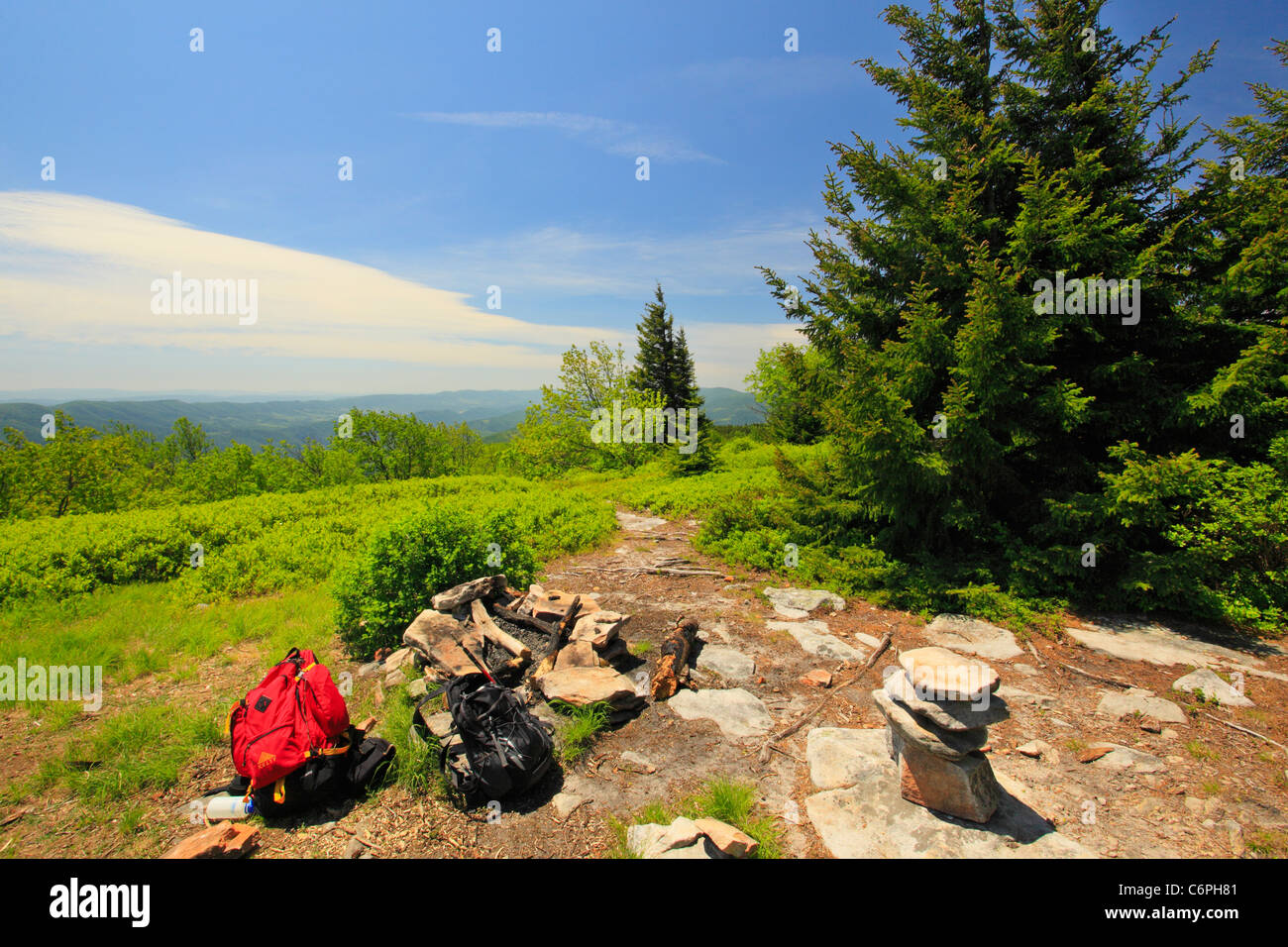 Camp Site, Hidden PassageTrail, Flat Rock and Roaring Plains, Dolly Sods, Dry Creek, West Virginia, USA Stock Photo
