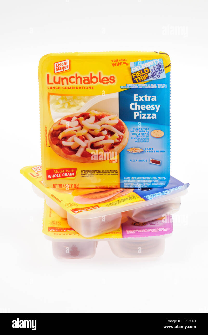 Stack of Oscar Mayer Lunchables on white background, cutout. USA Stock Photo