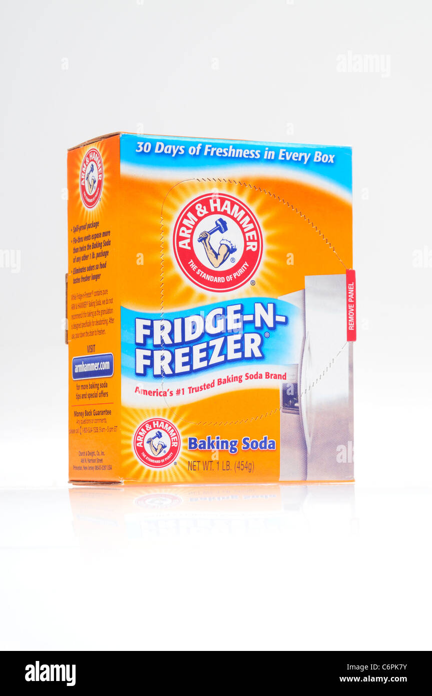 Box of Fridge-N-Freeze Arm & Hammer Baking Soda, isolated. on white background, cutout. USA Stock Photo